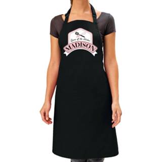 👉 Schort active zwart Naam cadeau Madison - Queen of the kitchen keukenschort
