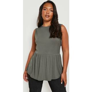 👉 Hemd kaki Plus Gesmokt Jersey Hemdje Met Drie Lagen, Khaki