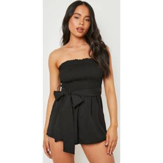 👉 Petite Geplooide Romper Met Ceintuur En Pom Poms, Black