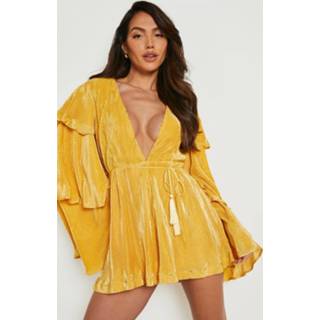 👉 Plisse Romper Met Wijde Mouwen, Mustard