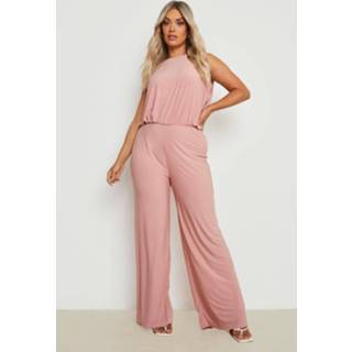 👉 Plus Strakke Wide Leg Jumpsuit Met Shirtmouwen, Rose