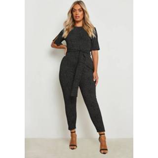 👉 Plus Jumpsuit Met Stippen, Cape Mouwen En Ceintuur, Black