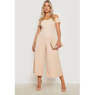 👉 Plus Cold Schouder Culotte Jumpsuit, Stone