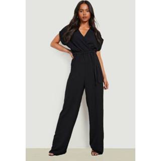 👉 Petite Plisse Met Vleermuismouwen En Ceintuur Jumpsuit, Black