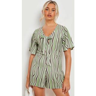 👉 Losse Zebraprint Romper Met Strik, Brown