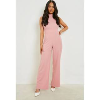 👉 Petite Flared Jumpsuit Met Hoge Hals En Open Rug, Blush