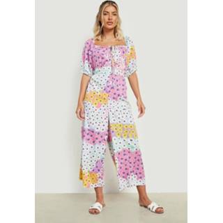 👉 Bloemen Culotte Jumpsuit Met Pofmouwen, Multi