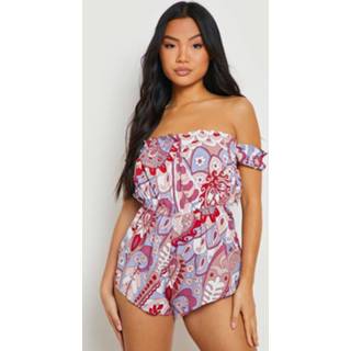 Petite Paisley Romper Met Geplooide Mouwen, Stone