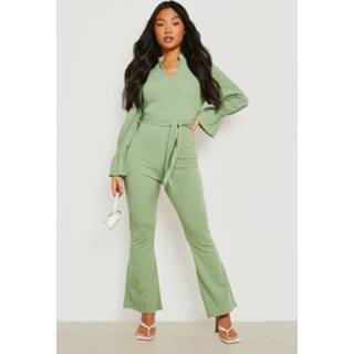 👉 Petite Jumpsuit Met Metalen Riem En Ruches, Sage