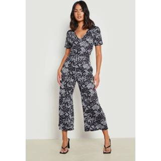 Jumpsuit zwart Culotte Met Print En Laag Decolleté, Black 1912010518