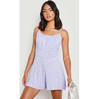 👉 Losse Bloemen Romper Met Bandjes En Geplooide Buste, Lilac
