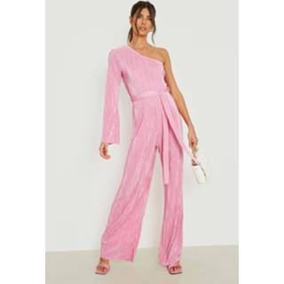 Plisse Wide Leg Jumpsuit Met Ceintuur, Pink