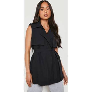 Petite Dunne Mouwloze Trenchcoat, Black