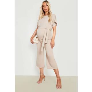👉 Zwangerschap Culotte Jumpsuit Met Boothals En Ceintuur, Stone