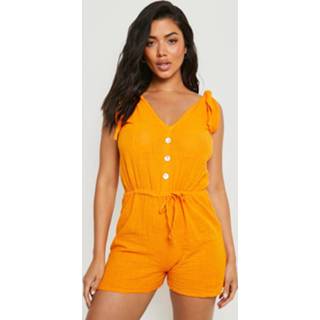 👉 Rompertje oranje linnen s Look Strand Romper Met Laag Decolleté En Touwtjes, Orange