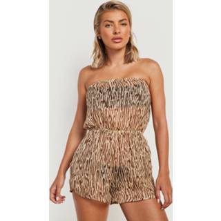 👉 Strapless Chiffon Tijgerprint Strand Romper, Brown