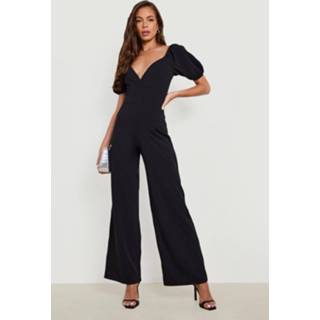 👉 Wide Leg Jumpsuit Met Pofmouwen, Black