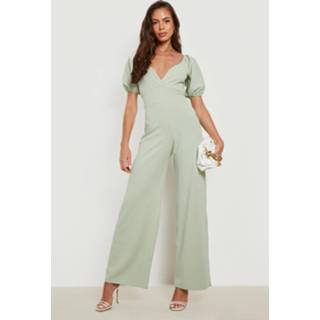 👉 Wide Leg Jumpsuit Met Pofmouwen, Sage