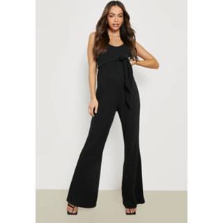 👉 Zwangerschap Linnen Look Jumpsuit Met Rechte Pijpen, Black