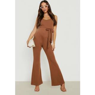 👉 Zwangerschap Linnen Look Jumpsuit Met Rechte Pijpen, Chocolate