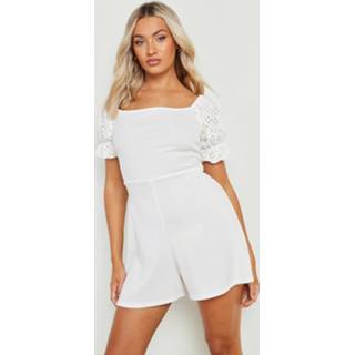 👉 Broderie Romper Met Pofmouwen, Ivory