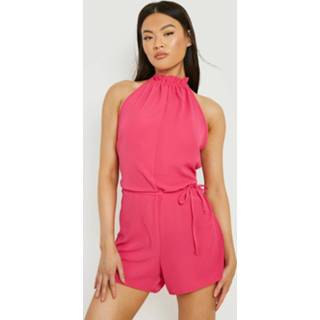 👉 Rompertje roze Halter Met Ceintuur Geweven Romper, Pink