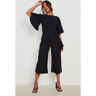 👉 Petite Culotte Jumpsuit Met Engelenmouwen En Ceintuur, Black