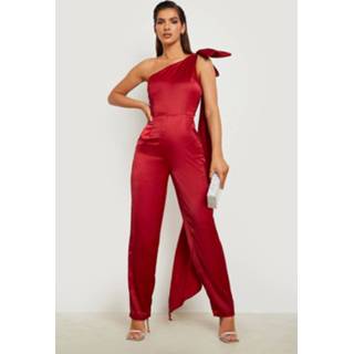 👉 Satijnen Jumpsuit Met Strik En Rechte Pijpen, Berry