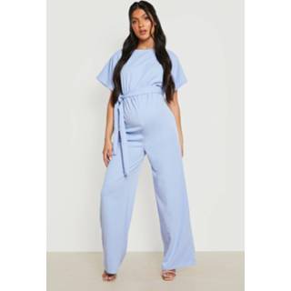 👉 Zwangerschap Wide Leg Jumpsuit Met Boothals En Ceintuur, Sky Blue