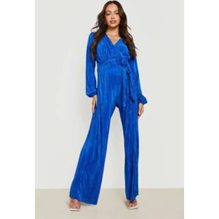 👉 Zwangerschap Plisse Wide Leg Wikkel Jumpsuit, Cobalt