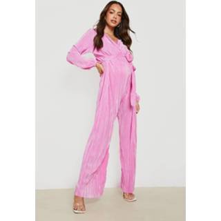 👉 Zwangerschap Plisse Wide Leg Wikkel Jumpsuit, Rose