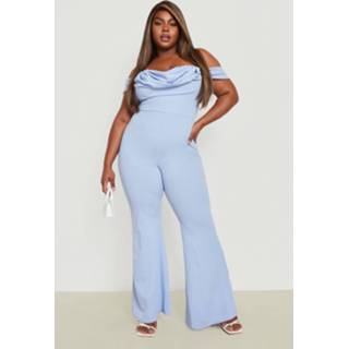 👉 Plus Flared Gelegenheids Off Shoulder Jumpsuit, Powder Blue