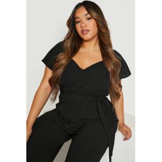 👉 Jumpsuit zwart Plus Gelegenheids Met Engelenmouwen En Ceintuur, Black