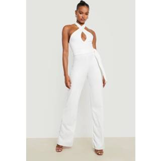👉 Tall Flared Halter Jumpsuit Met Ceintuur, Ivory