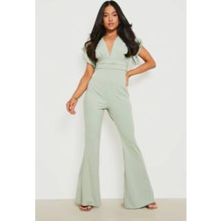 👉 Petite Flared Jumpsuit Met V-Hals En Franjes, Sage