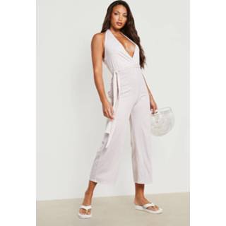👉 Tall Halter Culotte Jumpsuit Met Ceintuur, Stone