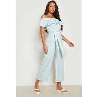 Tall Off Shoulder Culotte Jumpsuit Met Franjes, Sage