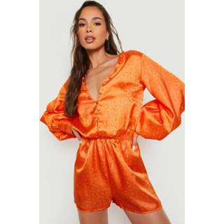 👉 Jacquard Satijnen Romper Met Wijde Mouwen, Orange