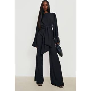 👉 Wide Leg Jumpsuit Met Open Rug En Wijde Mouwen, Black