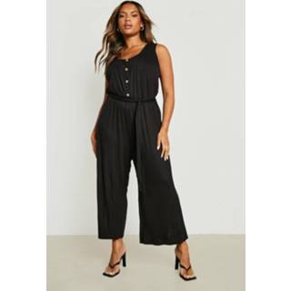 👉 Plus Culotte Jumpsuit Met Knopen, Black