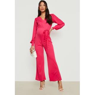 👉 Zwangerschap Wide Leg Wikkel Jumpsuit, Hot Pink