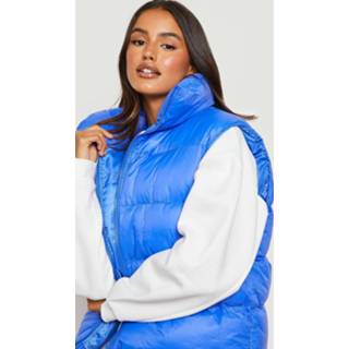 👉 Oversized Gewatteerde Jas Met Hoge Kraag, Cobalt