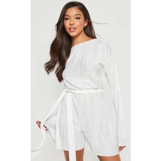 👉 Plisse Romper Met Wijde Mouwen En Ceintuur, Ivory
