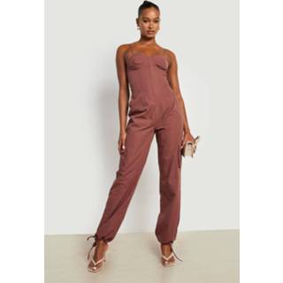 👉 Tall Cargo Jumpsuit Met Korset Detail, Chocolate