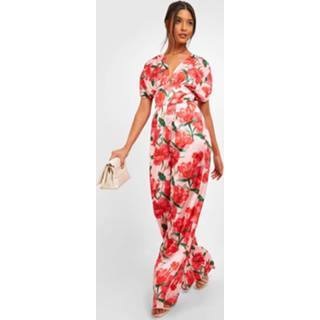 👉 Wide Leg Rozen Jumpsuit Met Laag Decolleté En Print, Pink