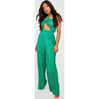 👉 Petite Plisse Cut Out Halter Jumpsuit, Green