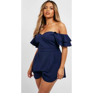 👉 Plus Getailleerde Romper Met Geplooide Mouwen, Navy