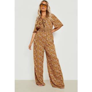 👉 Plus Geweven Jumpsuit Met Strik, Brown