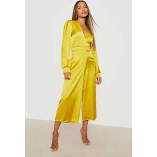 👉 Satijnen Culotte Jumpsuit Met Volle Mouwen, Mustard