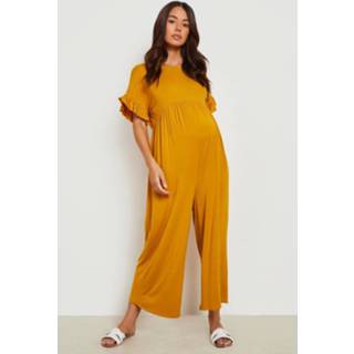 👉 Jumpsuit mustard Zwangerschap Culotte Met Geplooide Mouwen,